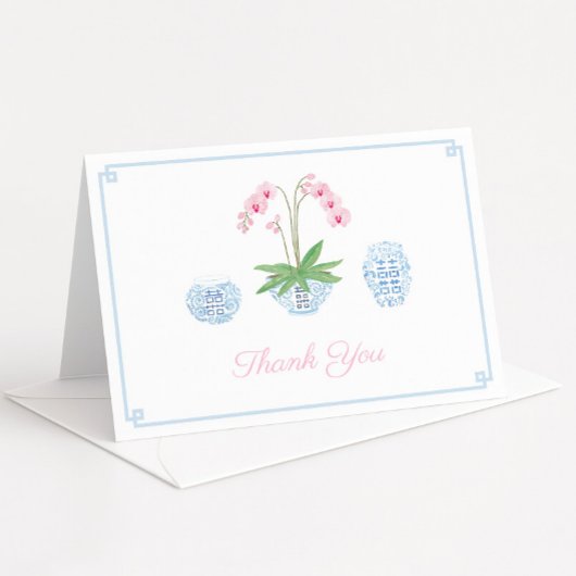 シノワズリー シック ピンク オーキッド ウェディング シャワー サンキューカード