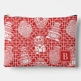 シノワズリー パゴダ - レッド プレッピー アジアン ガーデン アクセサリーポーチ