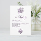 シノワズリー パープル ブーケ ヴィクトリアン ウェディング 出席お願い エンクロージャーカード (スタンド正面)