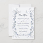 シノワズリー フラワーの何か青い ブライダルシャワー サンキューカード (正面)