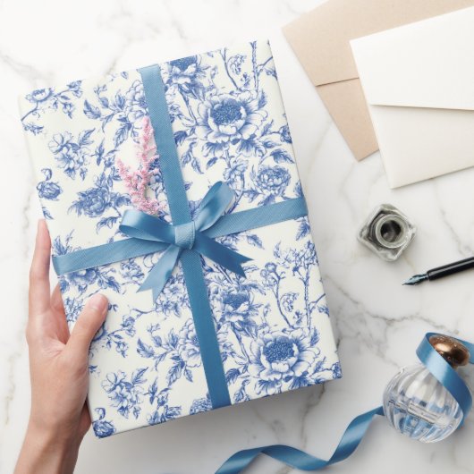 シノワズリー フラワーズ 誕生日 シャワ ウェディング ラッピングペーパー (ギフト)