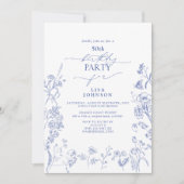 シノワズリー フレンチ ブルー 花柄 50歳の誕生日 招待状 (正面)