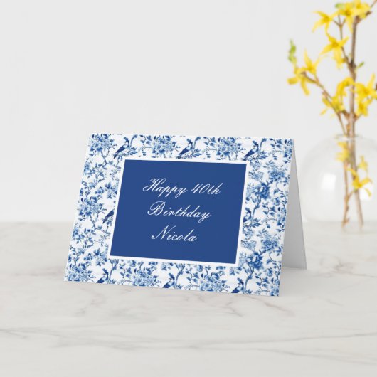 シノワズリー ブルーバードと花の誕生日 カード (黄色い花)