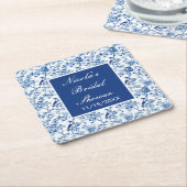 シノワズリー ブルーバードと花の ブライダルシャワー スクエアペーパーコースター (アングル)