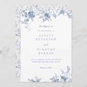 シノワズリー ブルー エレガント ウェディング 招待状 (正面/裏面)