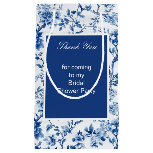 シノワズリー ブルー バードと花 ブライダルシャワー スモールペーパーバッグ (正面)