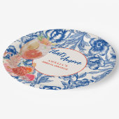 シノワズリー ブルー フラワーの That's Amore ブライダル シャワー ペーパープレート (アングル)