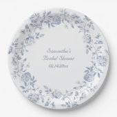 シノワズリー ブルー フラワーブライダルシャワー ペーパープレート (正面)