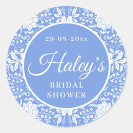 シノワズリー ブルー フラワーブライダルシャワー ラウンドシール