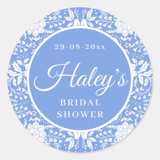 シノワズリー ブルー フラワーブライダルシャワー ラウンドシール (正面)