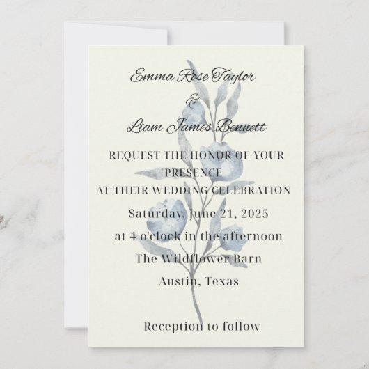 シノワズリー ブルー フラワー ウェディング 招待状 (正面)