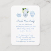 シノワズリー ブルー 花柄 ベビーの図書館 本のシャワー エンクロージャーカード (正面)