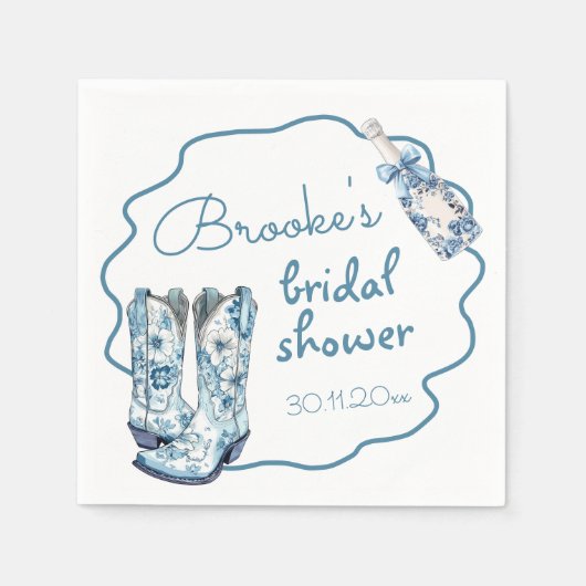 シノワズリー ブーツとバブル ブライズシャワー スタンダードカクテルナプキン (正面)