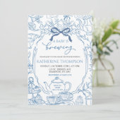 シノワズリー ベイビー お茶を淹れる 花のベイビーシャワー 招待状 (スタンド正面)