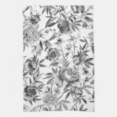 シノワズリー 水彩 花 ボタニカル ペインティング キッチンタオル (縦)