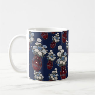 シノワズリー 菊の模様の花瓶 ネイビーブルー コーヒーマグカップ