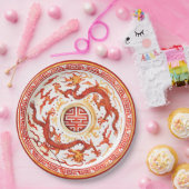 シノワズリー 赤金 インプリアルドラゴン 偽中国 ペーパープレート (パーティー)