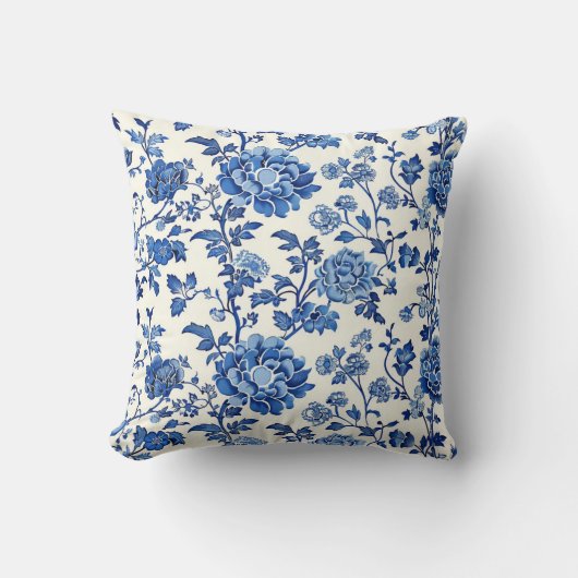 シノワセの花の模様の穏やかな青い花 クッション (正面)