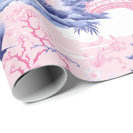 シノワセリーアジアの風景ピンクブルー ラッピングペーパー (ロールコーナー)