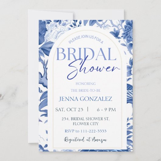 シノワセリーアジアンソウルブルーブライダルシャワー 招待状 (正面)