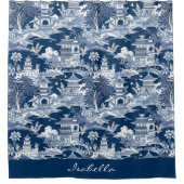 シノワセリーアジア絵画の風景の青い白 シャワーカーテン (正面)