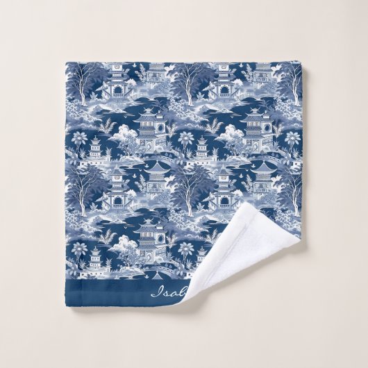シノワセリーアジア絵画の風景の青い白 バスタオルセット (ウォッシュタオル)