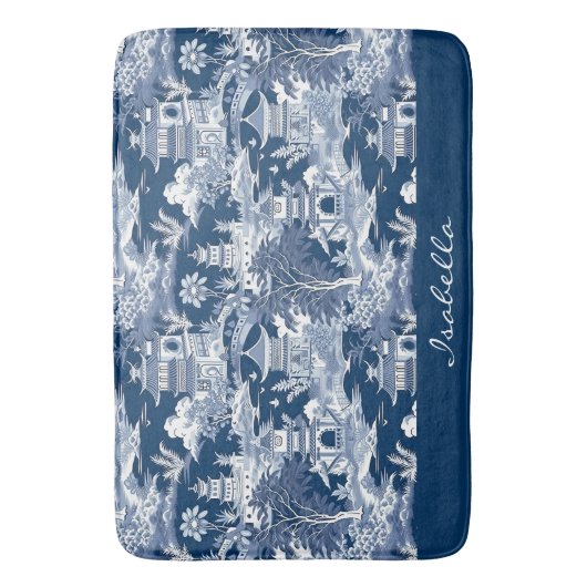 シノワセリーアジア絵画の風景の青い白 バスマット (正面縦)