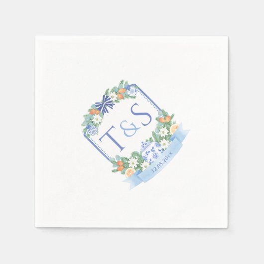 シノワセリーホリデーズカップルクレストウェディングパーティー スタンダードカクテルナプキン (正面)