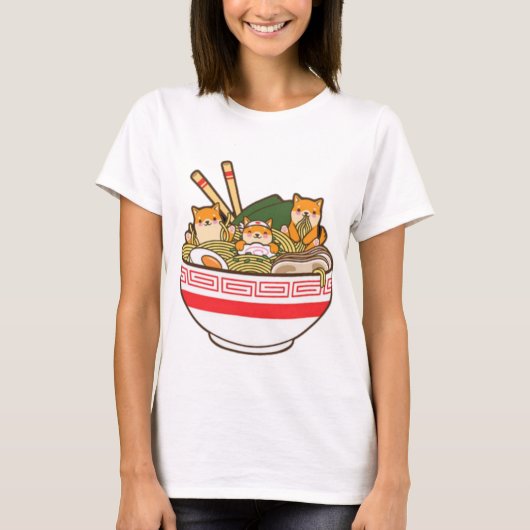 シバスイ食べ物ンのラーメンTシャツかわいい Tシャツ (正面)