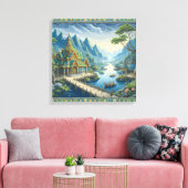 シバートアジア風光明媚な青と緑の装飾 キャンバスプリント (インサイチュ (リビング))