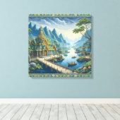 シバートアジア風光明媚な青と緑の装飾 キャンバスプリント (インサイチュ (ウッドフロア))