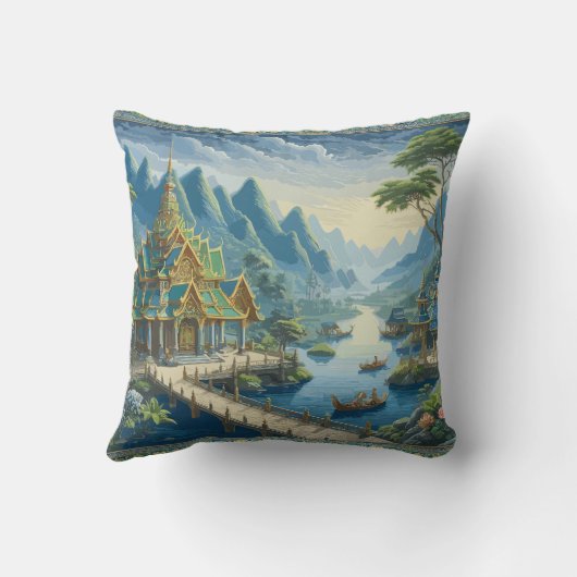 シバートアジア風光明媚な青と緑の装飾 クッション (裏面)