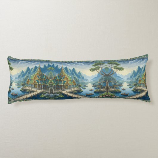 シバートアジア風光明媚な青と緑の装飾 ボディピロー (裏面)