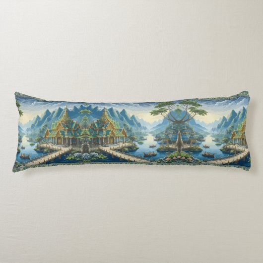 シバートアジア風光明媚な青と緑の装飾 ボディピロー (正面)