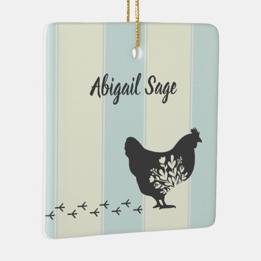 シパーソナライズされたルエットチキンウィズフラワーファーム セラミックオーナメント (右)