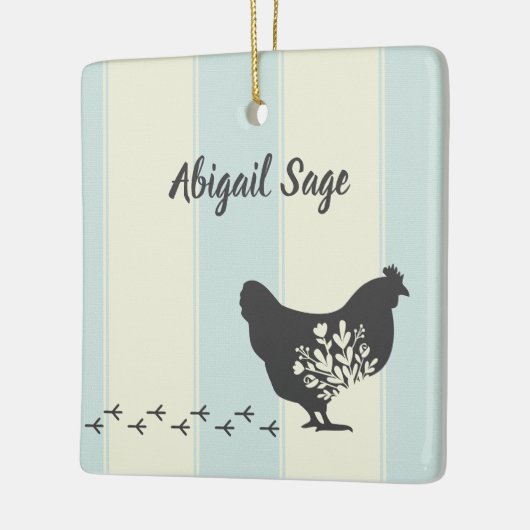 シパーソナライズされたルエットチキンウィズフラワーファーム セラミックオーナメント (左)