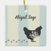 シパーソナライズされたルエットチキンウィズフラワーファーム セラミックオーナメント (正面)