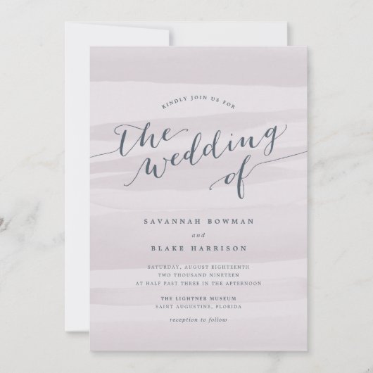 シフォンウォーターカラー結婚式招待状 |グレー薄紫 招待状 (正面)