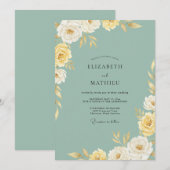 シフォンゴールドの芍薬の結婚式 招待状 (正面/裏面)