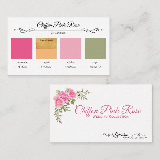 シフォンピンクローズ結婚のコレクションカラーカード エンクロージャーカード (正面/裏面)