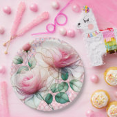 シフォンピンクローゼス ペーパープレート (パーティー)