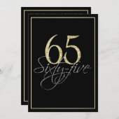 シフォーマルルバーブラックと金ゴールドの65歳の誕生日パーティー 招待状 (正面/裏面)