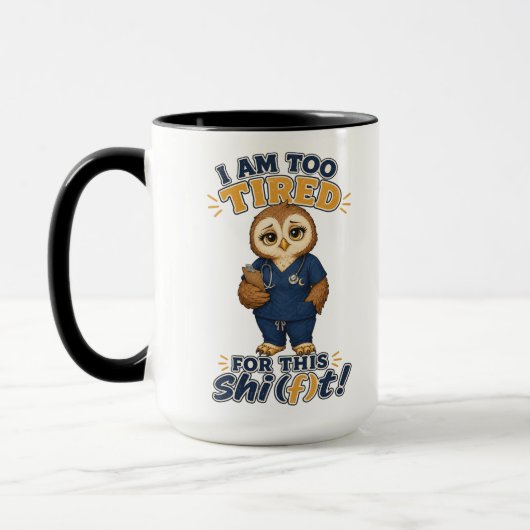 シフトに疲れすぎ フクロウ看護師 マグカップ (左)