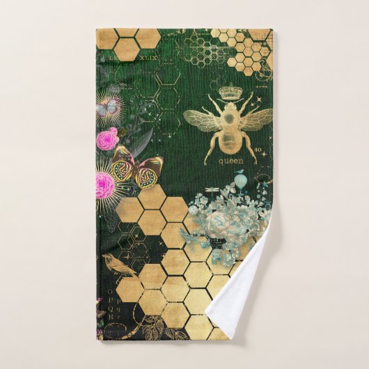 シフランスのックビクトリアン，ビー，フローラ,金ゴールドフォイル，ベル ハンドタオル (ハンドタオル)