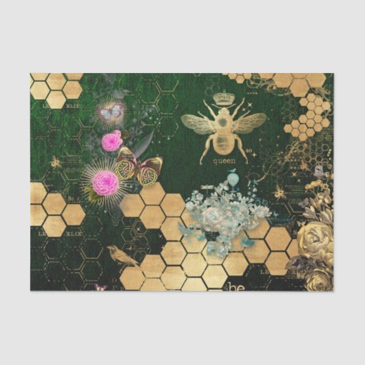 シフランスのックビクトリアン，ビー，フローラ,金ゴールドフォイル，ベル 薄葉紙 (正面)