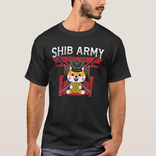 シブアーミークリプトサムライ柴犬ドッグ恋人 Tシャツ (正面)