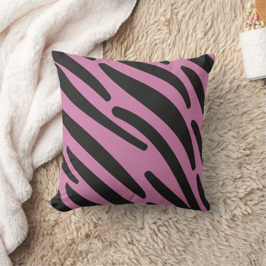 シブラストライプピンクの黒い野生動物 クッション (ブランケット)