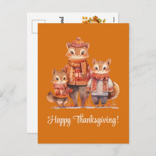 シプマンクスの家族ハッピー・感謝祭 シーズンポストカード (正面/裏面)