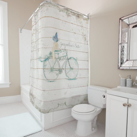 シプラップヴィンテージ木製ビクトリアン木自転車名 シャワーカーテン (インサイチュ)