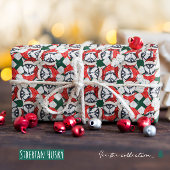 シベリアおもしろいハスキーのクリスマスパターン ラッピングペーパー